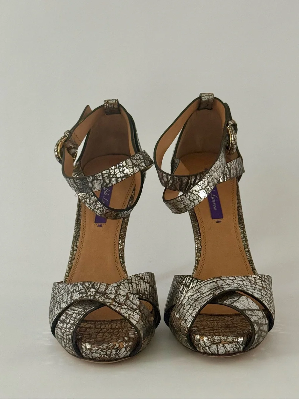 Ralph Lauren Collection Crackled Metallic Silver Stiletto High Heels 120mm 39B